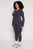 Womens Plus Size Seamless Acid Wash Zip Front Hoodie, Grey, Size 2X-3X