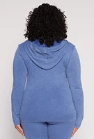 Womens Plus Size Seamless Acid Wash Zip Front Hoodie, Blue, Size 2X-3X