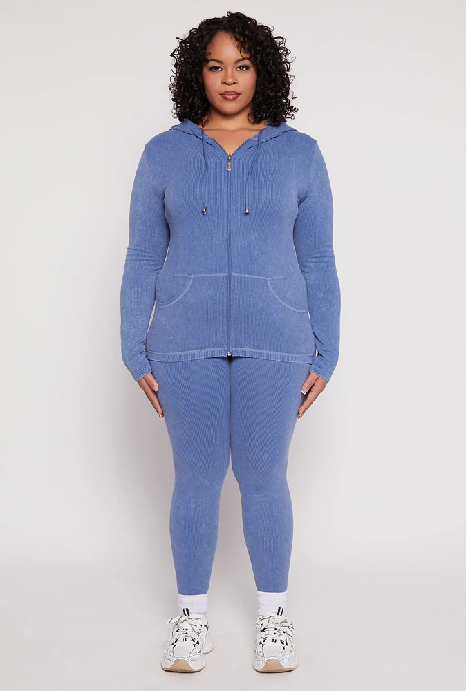 Womens Plus Size Seamless Acid Wash Leggings, Blue, Size 1X-2X