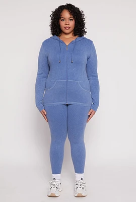 Womens Plus Size Seamless Acid Wash Leggings, Blue, Size 1X-2X