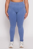 Womens Plus Size Seamless Acid Wash Leggings, Blue, Size 1X-2X