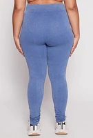 Womens Plus Size Seamless Acid Wash Leggings, Blue, Size 1X-2X