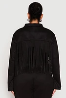 Womens Plus Faux Suede Fringe Cropped Jacket,
