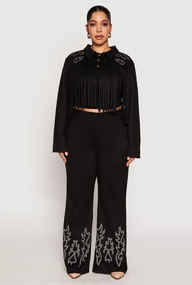 Womens Plus Size Faux Suede Decorative Stitch Pants, Black, Size 2X