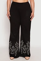 Womens Plus Faux Suede Decorative Stitch Pants,