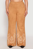 Womens Plus Size Faux Suede Decorative Stitch Pants, Khaki, Size 1X