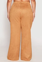 Womens Plus Size Faux Suede Decorative Stitch Pants, Khaki, Size 1X