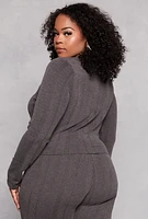 Womens Plus Ribbed Crew Neck Long Sleeve Top, Black,