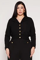 Womens Plus Size Button Front Smocked Blouse, Black, Size 1X