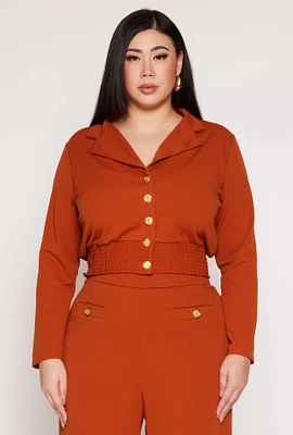 Womens Plus Size Button Front Smocked Blouse, Orange, Size 2X