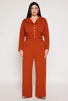 Womens Plus Size Button Front Smocked Blouse, Orange, Size 1X