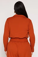 Womens Plus Size Button Front Smocked Blouse, Orange, Size 1X