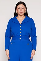 Womens Plus Size Button Front Smocked Blouse, Blue, Size 3X