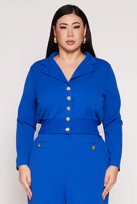 Womens Plus Button Front Smocked Blouse,