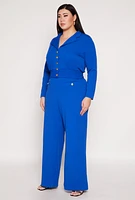 Womens Plus Size Button Front Smocked Blouse, Blue, Size 2X
