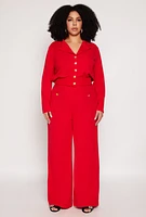 Womens Plus Size Button Front Smocked Blouse, Red, Size 2X