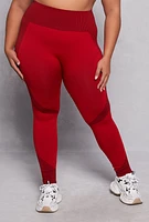 Womens Plus Size Seamless Two Tone Leggings, Red, Size 1X-2X