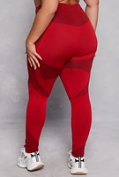 Womens Plus Size Seamless Two Tone Leggings, Red, Size 1X-2X