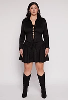 Womens Plus Size Faux Suede Lace Up Top, Black, Size 3X