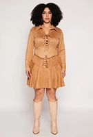Womens Plus Size Faux Suede Lace Up Top, Beige, Size 3X