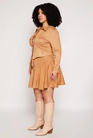 Womens Plus Size Faux Suede Lace Up Top, Beige, Size 3X