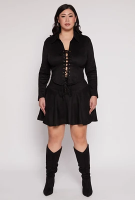 Womens Plus Size Faux Suede Lace Up Skirt, Black, Size 3X