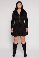 Womens Plus Size Faux Suede Lace Up Skirt, Black, Size 3X