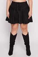Womens Plus Size Faux Suede Lace Up Skirt, Black, Size 3X