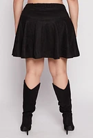 Womens Plus Size Faux Suede Lace Up Skirt, Black, Size 3X