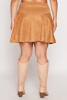 Womens Plus Faux Suede Lace Up Skirt, Brown,