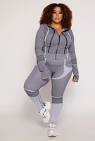 Womens Plus Size Seamless Striped Activewear Leggings, Grey, Size 1X-2X