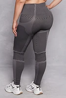 Womens Plus Size Seamless Striped Activewear Leggings, Grey, Size 2X-3X