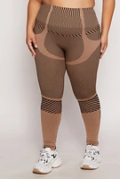 Womens Plus Size Seamless Striped Activewear Leggings, Brown, Size 2X-3X