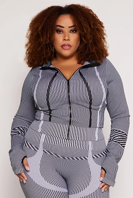 Womens Plus Seamless Striped Track Jacket, Grey,