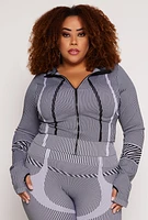 Womens Plus Size Seamless Striped Track Jacket, Grey, Size 2X-3X