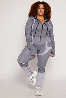 Womens Plus Size Seamless Striped Track Jacket, Grey, Size 2X-3X