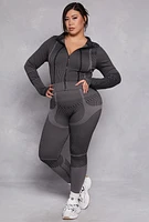 Womens Plus Seamless Striped Track Jacket, Grey,