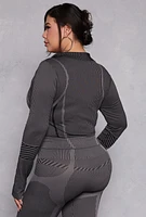 Womens Plus Seamless Striped Track Jacket, Grey,