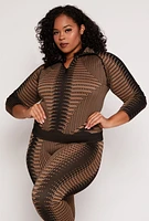 Womens Plus Size Psychedelic Print Quarter Zip Jacket, Brown, Size 1X-2X