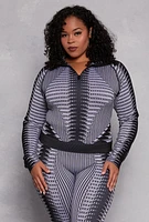 Womens Plus Size Psychedelic Print Quarter Zip Jacket, Grey, Size 1X-2X