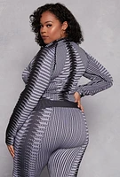 Womens Plus Size Psychedelic Print Quarter Zip Jacket, Grey, Size 1X-2X