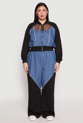 Womens Plus Size Denim Color Block Wide Leg Pants, Multi, Size 1X