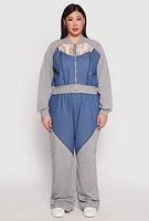 Womens Plus Denim Color Block Wide Leg Pants, 3X