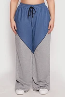 Womens Plus Denim Color Block Wide Leg Pants, 3X