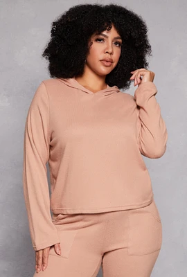 Womens Plus Size Pullover Hooded Sweatshirt, Beige, Size 1X