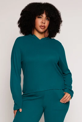 Womens Plus Size Pullover Hooded Sweatshirt, Green, Size 1X
