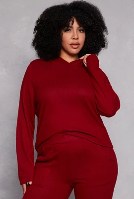 Womens Plus Size Pullover Hooded Sweatshirt, Burgundy, Size 1X
