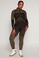 Womens Plus Size Seamless Printed Cropped Track Jacket, Green, Size 2X