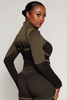 Womens Plus Size Seamless Printed Cropped Track Jacket, Green, Size 2X