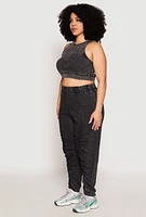 Womens Plus Ribbed Knit Acid Wash Racerback Crop Top,